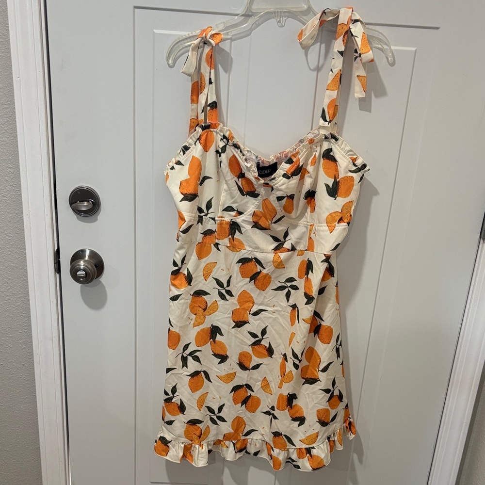 Cream Tie-Shoulder Sundress with Orange Fruit Print